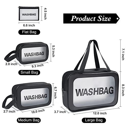 YuanCheng 4-Pack PU Leather Portable Toiletry Bags with Handle – Translucent Waterproof Travel Makeup Bags for Women, Large Capacity Cosmetic Bags (Black) Avelisse
