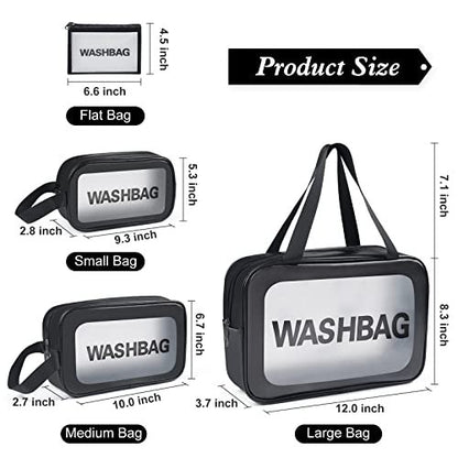 YuanCheng 4-Pack PU Leather Portable Toiletry Bags with Handle – Translucent Waterproof Travel Makeup Bags for Women, Large Capacity Cosmetic Bags (Black) Avelisse