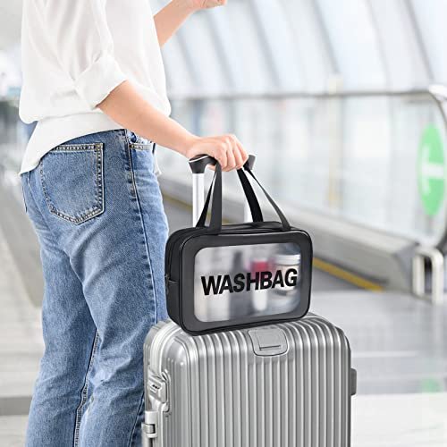 YuanCheng 4-Pack PU Leather Portable Toiletry Bags with Handle – Translucent Waterproof Travel Makeup Bags for Women, Large Capacity Cosmetic Bags (Black) Avelisse