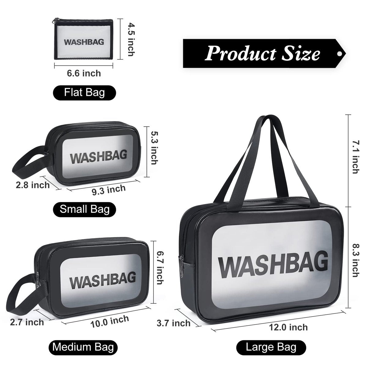 YuanCheng 4-Pack PU Leather Portable Toiletry Bags with Handle – Translucent Waterproof Travel Makeup Bags for Women, Large Capacity Cosmetic Bags (Black) Avelisse