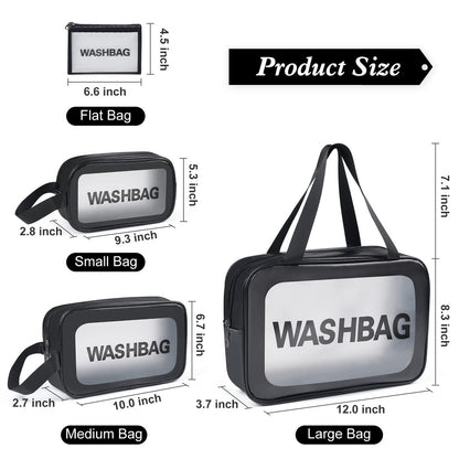 YuanCheng 4-Pack PU Leather Portable Toiletry Bags with Handle – Translucent Waterproof Travel Makeup Bags for Women, Large Capacity Cosmetic Bags (Black) Avelisse