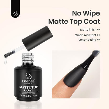 Beetles Matte Gel Top Coat – 15ml Chrome Proof, No Wipe, Powder-Resist Matte Finish for Long-Lasting Gel Nail Art