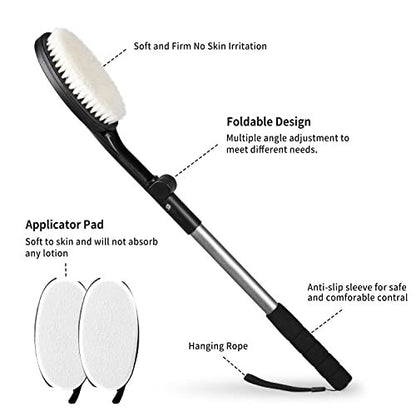 EASACE Body Brush for Back - Long Handle Bath Brush with Adjustable Head, Soft Bristles for Wet or Dry Showering Avelisse