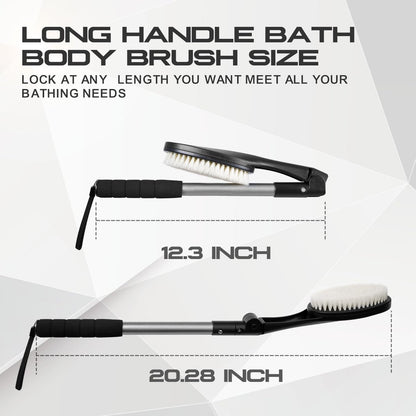 EASACE Body Brush for Back - Long Handle Bath Brush with Adjustable Head, Soft Bristles for Wet or Dry Showering Avelisse