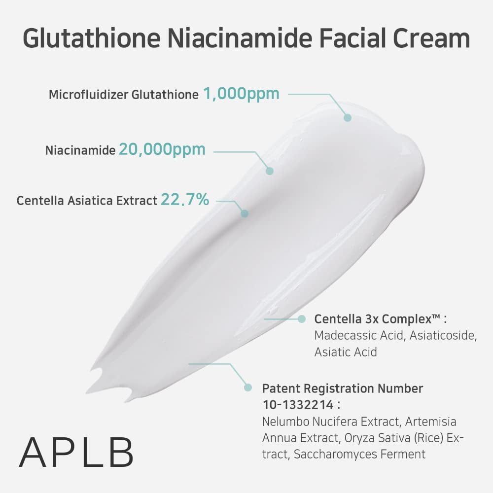 APLB Glutathione Niacinamide Facial Cream - LIPO GLUTA NIAC CEN™ 24.8% - Deep Hydration & Skin Elasticity - Korean Skincare Moisturizer Avelisse