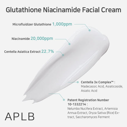 APLB Glutathione Niacinamide Facial Cream - LIPO GLUTA NIAC CEN™ 24.8% - Deep Hydration & Skin Elasticity - Korean Skincare Moisturizer Avelisse