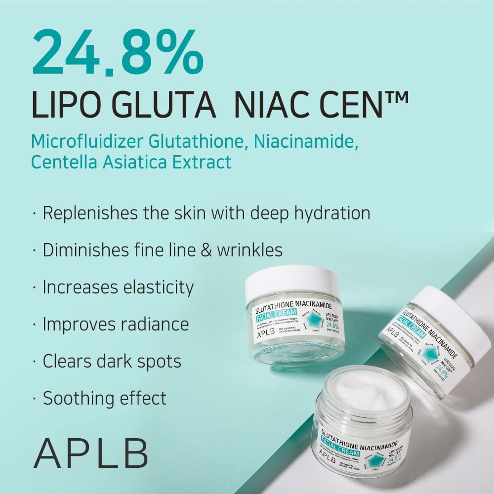 APLB Glutathione Niacinamide Facial Cream - LIPO GLUTA NIAC CEN™ 24.8% - Deep Hydration & Skin Elasticity - Korean Skincare Moisturizer Avelisse