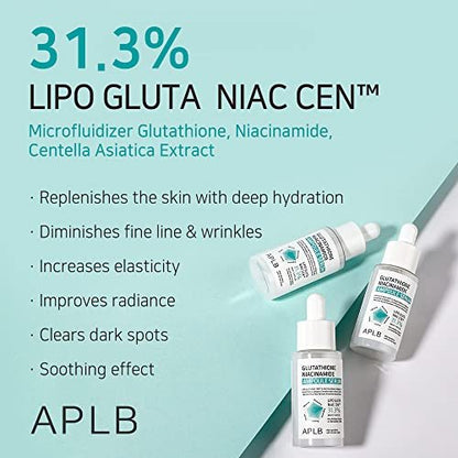 APLB Glutathione Niacinamide Ampoule Serum | LIPO GLUTA NIAC CEN™ 31.3% 1.35 FL.OZ | Korean Skincare for Long-Lasting Moisture, Improved Elasticity & Revitalized Skin Avelisse