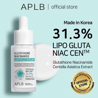 APLB Glutathione Niacinamide Ampoule Serum | LIPO GLUTA NIAC CEN™ 31.3% 1.35 FL.OZ | Korean Skincare for Long-Lasting Moisture, Improved Elasticity & Revitalized Skin Avelisse