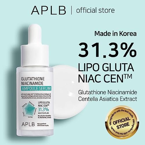 APLB Glutathione Niacinamide Ampoule Serum | LIPO GLUTA NIAC CEN™ 31.3% 1.35 FL.OZ | Korean Skincare for Long-Lasting Moisture, Improved Elasticity & Revitalized Skin Avelisse