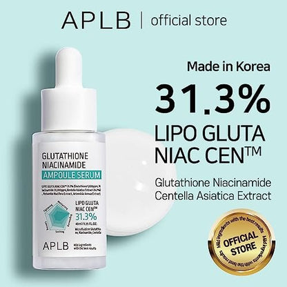 APLB Glutathione Niacinamide Ampoule Serum | LIPO GLUTA NIAC CEN™ 31.3% 1.35 FL.OZ | Korean Skincare for Long-Lasting Moisture, Improved Elasticity & Revitalized Skin Avelisse