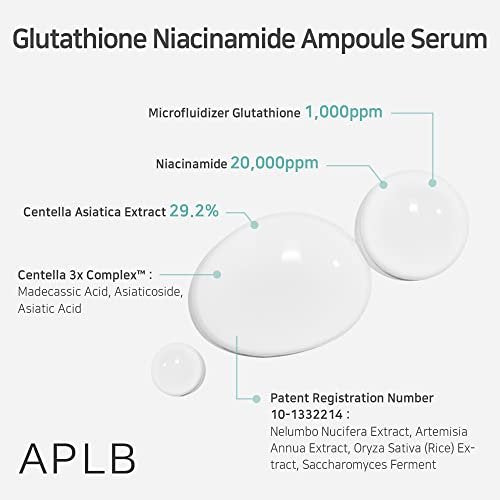APLB Glutathione Niacinamide Ampoule Serum | LIPO GLUTA NIAC CEN™ 31.3% 1.35 FL.OZ | Korean Skincare for Long-Lasting Moisture, Improved Elasticity & Revitalized Skin Avelisse