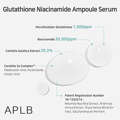 APLB Glutathione Niacinamide Ampoule Serum | LIPO GLUTA NIAC CEN™ 31.3% 1.35 FL.OZ | Korean Skincare for Long-Lasting Moisture, Improved Elasticity & Revitalized Skin Avelisse