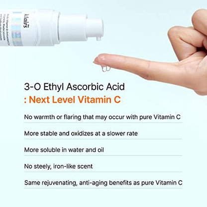 DearKlairs Freshly Juiced Vitamin Charging Serum | Korean Vitamin C Serum with 10% 3-O-Ethyl Ascorbic Acid & Niacinamide | Non-Oily, Sensitive Skin Safe | 1.01 Fl Oz