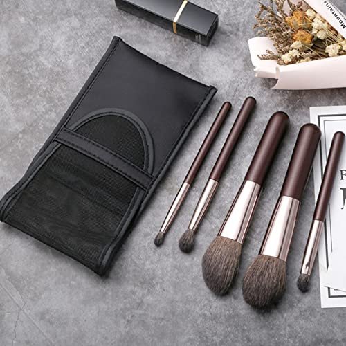Portable Travel Makeup Brushes Set with Pouch – 5PCS Professional Goat Hair Cosmetic Brushes Kit for Powder, Blush, Concealers, Contouring & Highlighting Avelisse