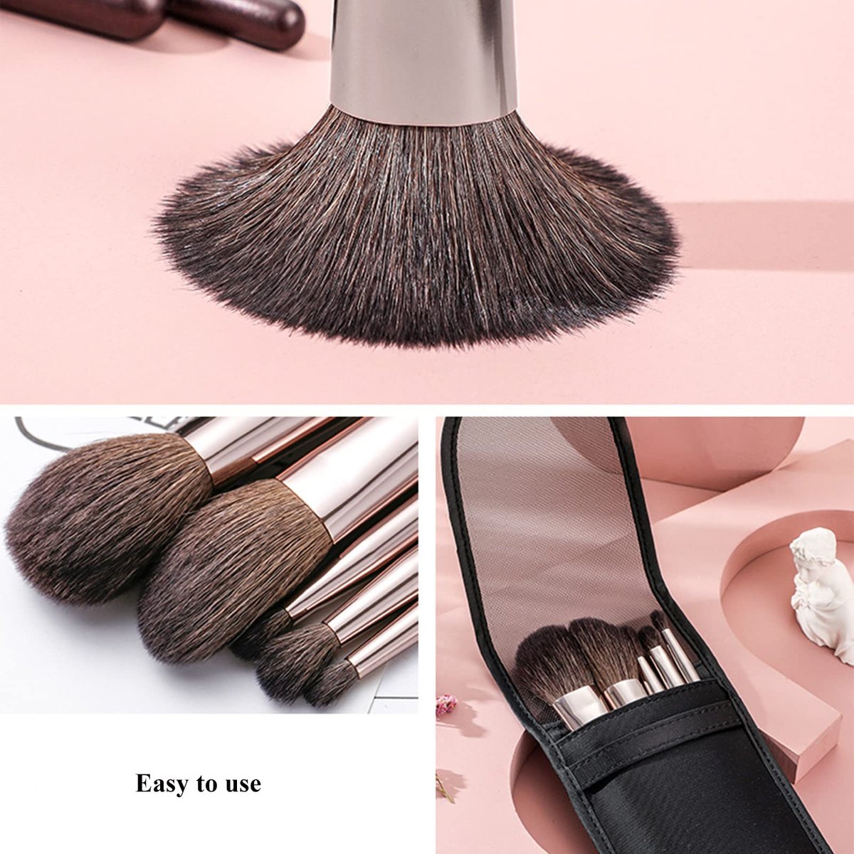 Portable Travel Makeup Brushes Set with Pouch – 5PCS Professional Goat Hair Cosmetic Brushes Kit for Powder, Blush, Concealers, Contouring & Highlighting Avelisse