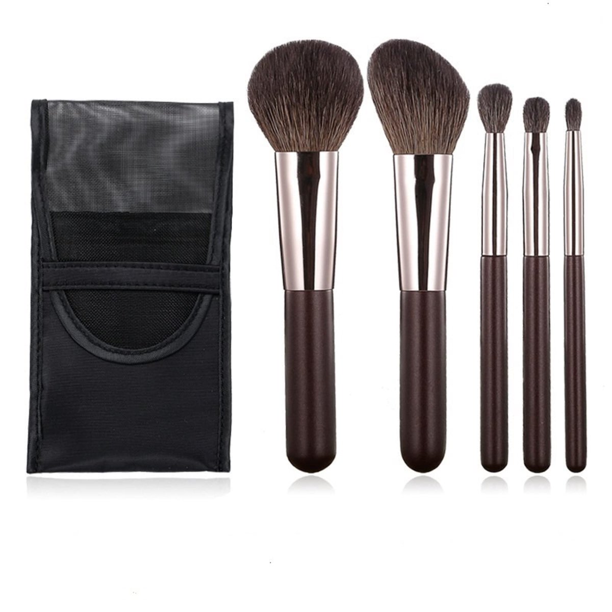 Portable Travel Makeup Brushes Set with Pouch – 5PCS Professional Goat Hair Cosmetic Brushes Kit for Powder, Blush, Concealers, Contouring & Highlighting Avelisse