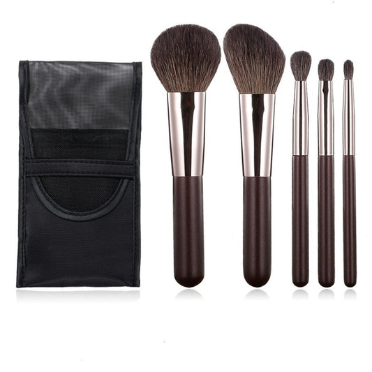 Portable Travel Makeup Brushes Set with Pouch – 5PCS Professional Goat Hair Cosmetic Brushes Kit for Powder, Blush, Concealers, Contouring & Highlighting Avelisse