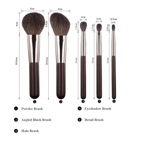 Portable Travel Makeup Brushes Set with Pouch – 5PCS Professional Goat Hair Cosmetic Brushes Kit for Powder, Blush, Concealers, Contouring & Highlighting Avelisse