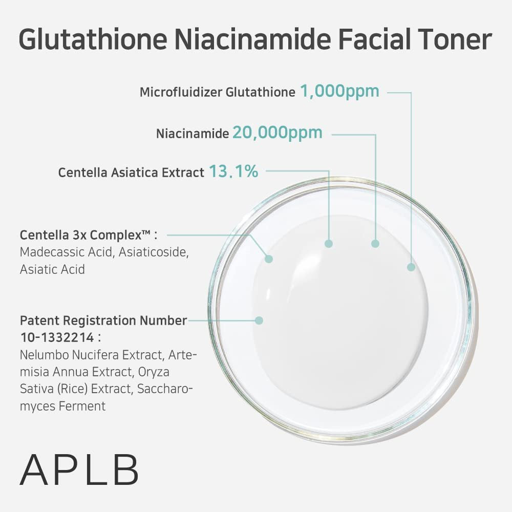APLB Glutathione Niacinamide Facial Toner | LIPO GLUTA NIAC CEN™ 15.2% - Korean Skincare, Replenishing Moisture, Revitalize Skin Texture (5.41 Fl Oz) Avelisse
