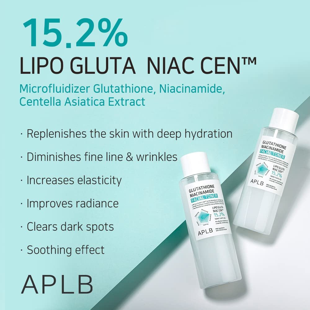 APLB Glutathione Niacinamide Facial Toner | LIPO GLUTA NIAC CEN™ 15.2% - Korean Skincare, Replenishing Moisture, Revitalize Skin Texture (5.41 Fl Oz) Avelisse