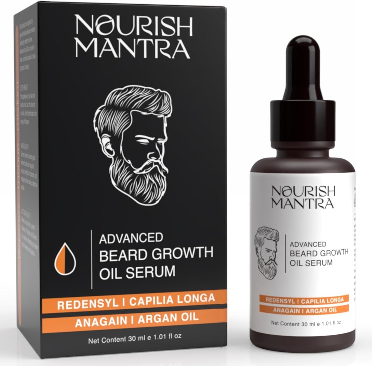 NOURISH MANTRA Advanced Beard Growth Oil Serum with Redensyl, Capilia Longa, Argan Oil, Vitamin E & Jojoba Oil for Fuller, Thicker & Healthier Beard | 30 ml Avelisse