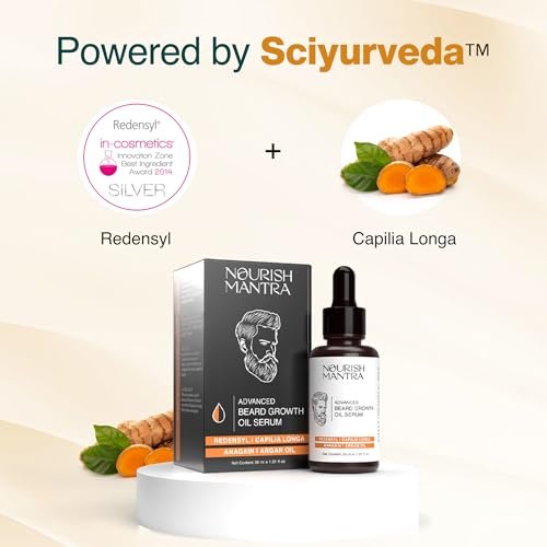 NOURISH MANTRA Advanced Beard Growth Oil Serum with Redensyl, Capilia Longa, Argan Oil, Vitamin E & Jojoba Oil for Fuller, Thicker & Healthier Beard | 30 ml Avelisse