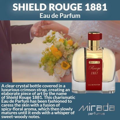 MIRADA Shield Rouge 1881 Eau de Parfum - Unisex 3.4 FL Oz (100ml) with Saffron, Jasmine, Amberwood