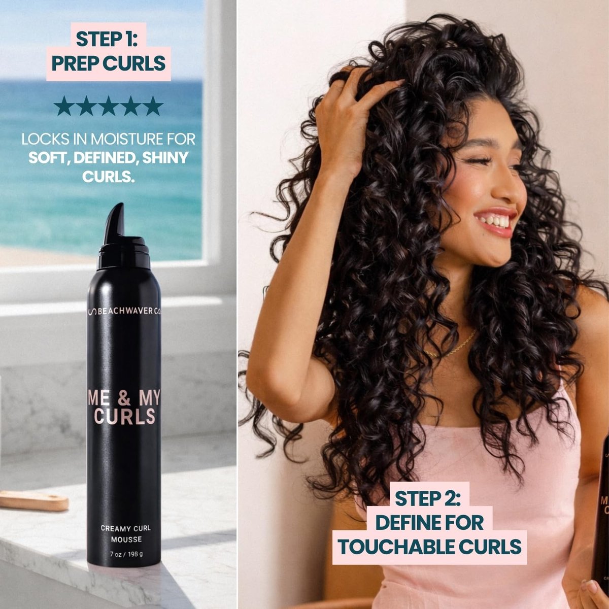 The Beachwaver Co. Me & My Curls Creamy Curl Mousse - Full Size (7 Oz) | Lightweight, Creamy Vegan Mousse for Curls, Coils, and Waves | Defines Natural Texture and Enhances Shine | Bondi Beach Day Avelisse