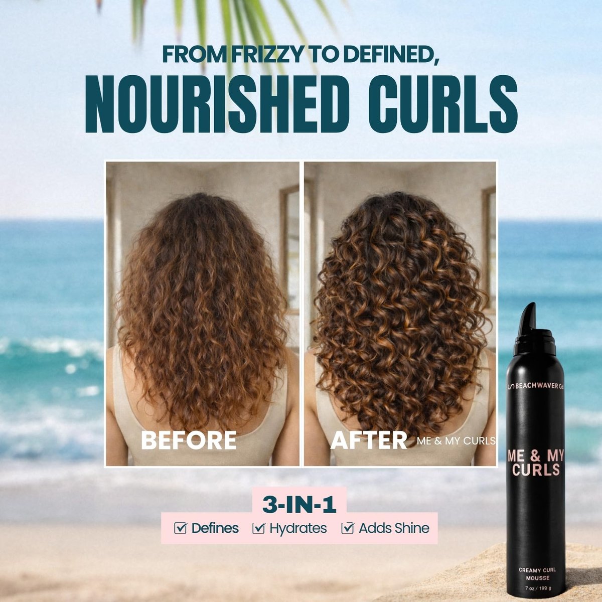 The Beachwaver Co. Me & My Curls Creamy Curl Mousse - Full Size (7 Oz) | Lightweight, Creamy Vegan Mousse for Curls, Coils, and Waves | Defines Natural Texture and Enhances Shine | Bondi Beach Day Avelisse