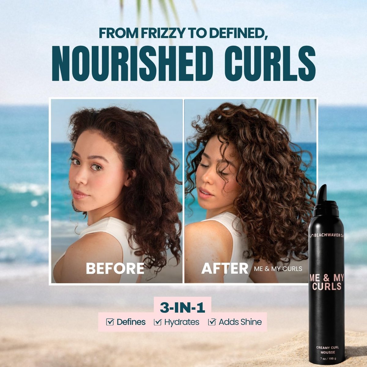 The Beachwaver Co. Me & My Curls Creamy Curl Mousse - Full Size (7 Oz) | Lightweight, Creamy Vegan Mousse for Curls, Coils, and Waves | Defines Natural Texture and Enhances Shine | Bondi Beach Day Avelisse