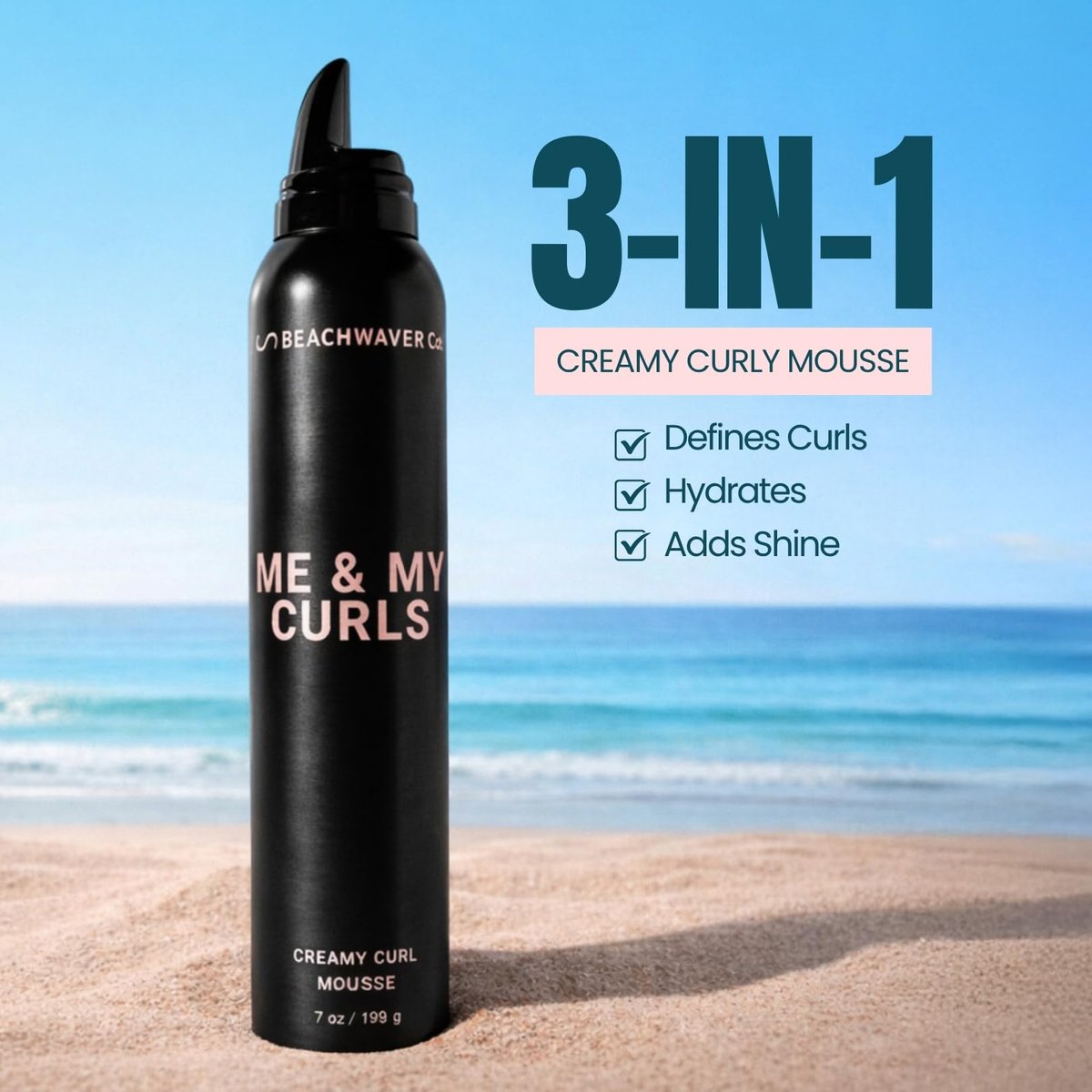 The Beachwaver Co. Me & My Curls Creamy Curl Mousse - Full Size (7 Oz) | Lightweight, Creamy Vegan Mousse for Curls, Coils, and Waves | Defines Natural Texture and Enhances Shine | Bondi Beach Day Avelisse