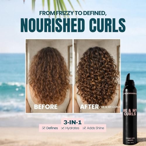 The Beachwaver Co. Me & My Curls Creamy Curl Mousse - Full Size (7 Oz) | Lightweight, Creamy Vegan Mousse for Curls, Coils, and Waves | Defines Natural Texture and Enhances Shine | Bondi Beach Day Avelisse
