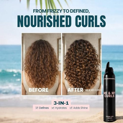 The Beachwaver Co. Me & My Curls Creamy Curl Mousse - Full Size (7 Oz) | Lightweight, Creamy Vegan Mousse for Curls, Coils, and Waves | Defines Natural Texture and Enhances Shine | Bondi Beach Day Avelisse