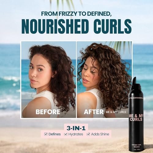 The Beachwaver Co. Me & My Curls Creamy Curl Mousse - Full Size (7 Oz) | Lightweight, Creamy Vegan Mousse for Curls, Coils, and Waves | Defines Natural Texture and Enhances Shine | Bondi Beach Day Avelisse