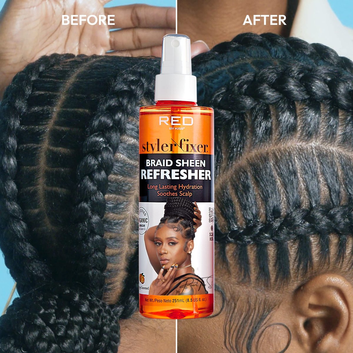 Red by Kiss Braid Sheen Refresher Spray - Long Lasting Hydration for Curls & Braids, Highest Shine, Soothes Scalp, Nourishes Dry Hair, Enriched with Organic Jamaican Black Castor Oil - 8.5 Fl Oz Avelisse
