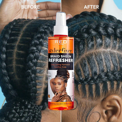 Red by Kiss Braid Sheen Refresher Spray - Long Lasting Hydration for Curls & Braids, Highest Shine, Soothes Scalp, Nourishes Dry Hair, Enriched with Organic Jamaican Black Castor Oil - 8.5 Fl Oz Avelisse