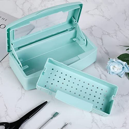 Gusnilo Barbicide Disinfectant Box – Light Green Nail Tool Sanitizing Tray for Manicure & Pedicure
