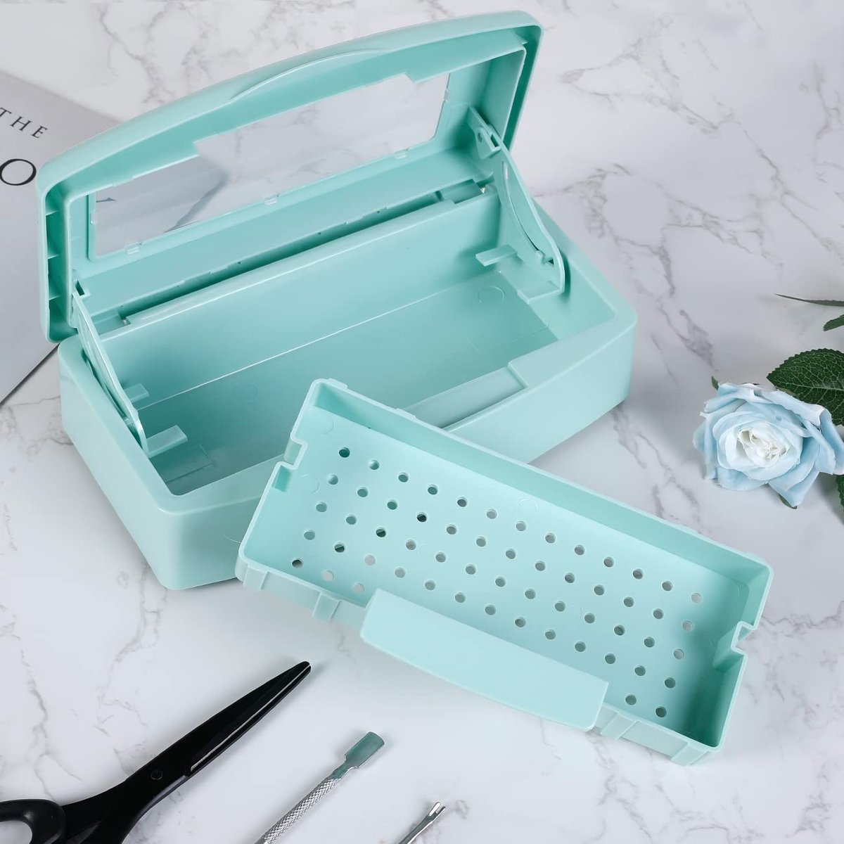 Gusnilo Barbicide Disinfectant Box – Light Green Nail Tool Sanitizing Tray for Manicure & Pedicure - görsel 6