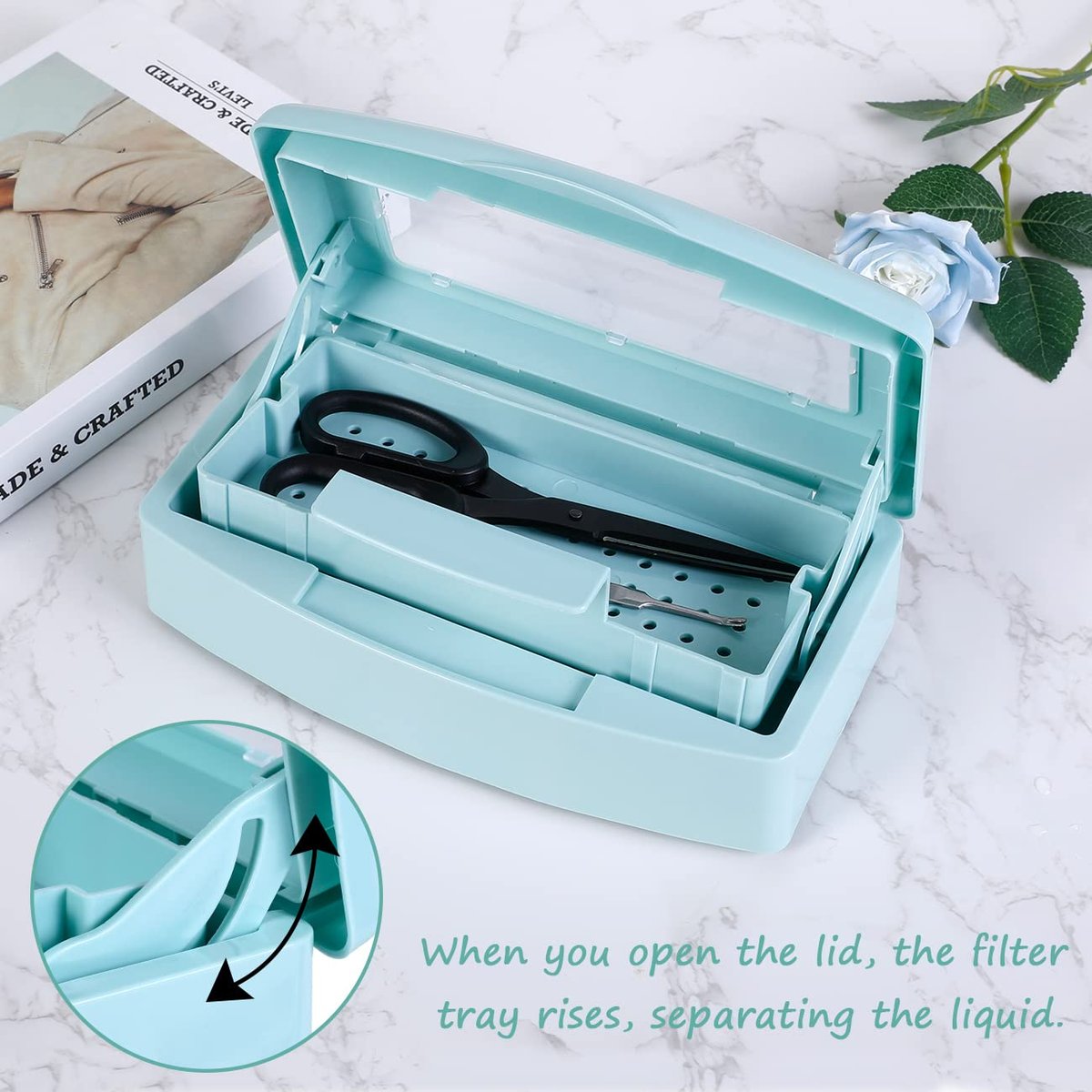 Gusnilo Barbicide Disinfectant Box – Light Green Nail Tool Sanitizing Tray for Manicure & Pedicure - görsel 10