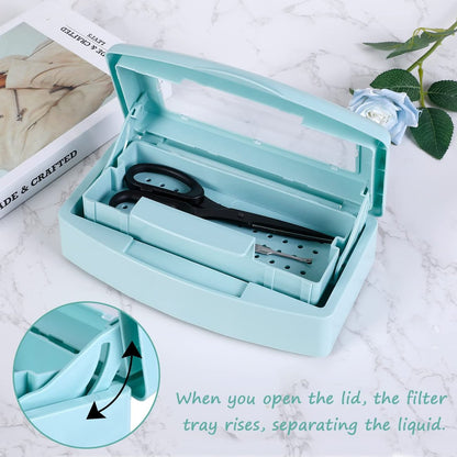 Gusnilo Barbicide Disinfectant Box – Light Green Nail Tool Sanitizing Tray for Manicure & Pedicure