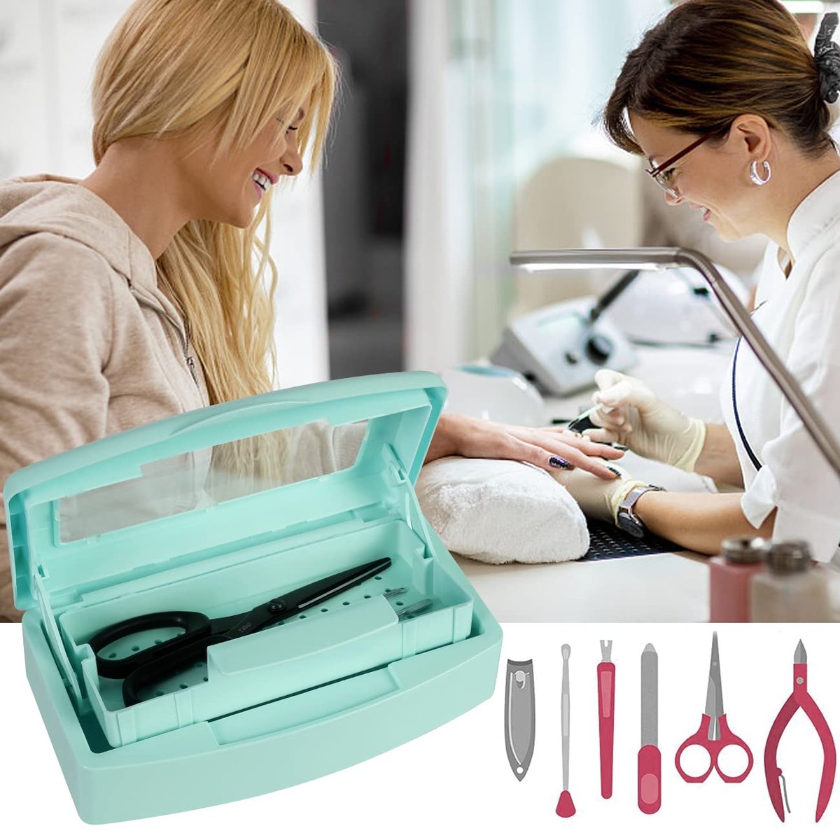 Gusnilo Barbicide Disinfectant Box – Light Green Nail Tool Sanitizing Tray for Manicure & Pedicure - görsel 14