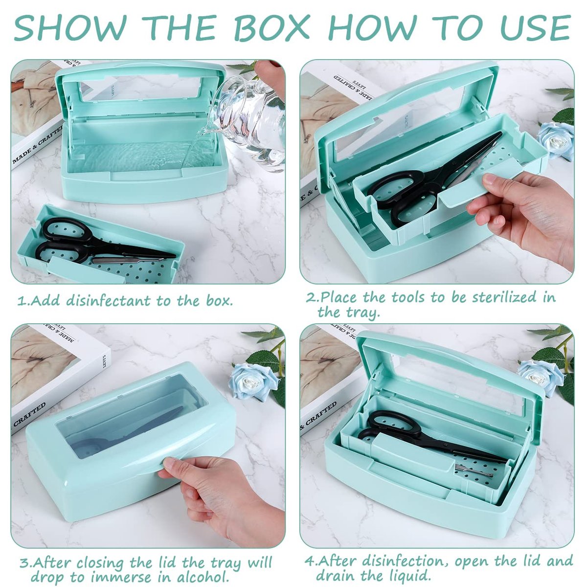 Gusnilo Barbicide Disinfectant Box – Light Green Nail Tool Sanitizing Tray for Manicure & Pedicure - görsel 12