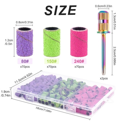 Rolybag 210-Piece Sanding Bands for Nail Drill – 80/150/240 Grit, Color-Coded, with 2 Mandrel Bits & Portable Storage Box