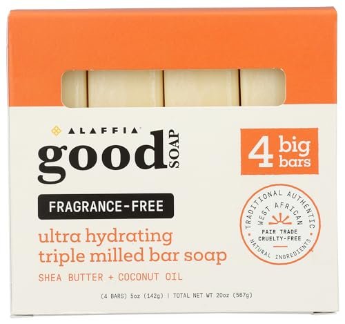 Alaffia Fragrance Free Good Soap Value Pack - 4 Count, 20 oz Total | Gentle & Natural Body Wash Avelisse