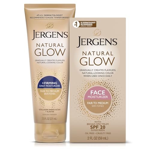 Jergens Natural Glow Bundle: Daily Moisturizer & Firming Lotion 7.5 fl oz + SPF 20 Face Moisturizer 2 fl oz, Fair to Medium Skin Tone - görsel 1