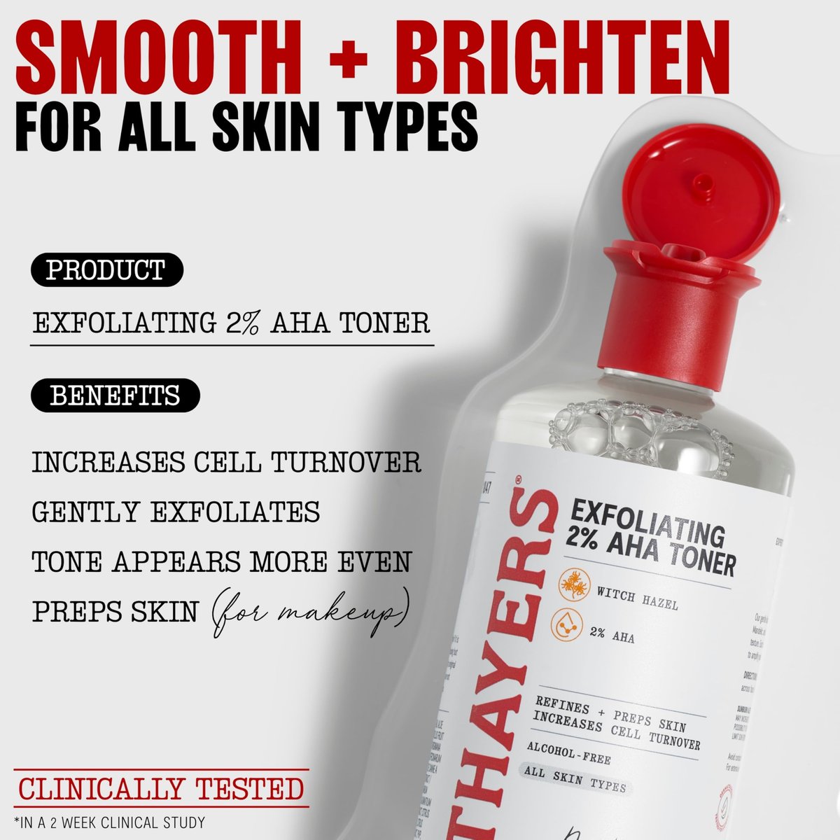 Thayers 2% AHA Exfoliating and Brightening Toner with Glycolic Acid, Lactic Acid and Witch Hazel - Smoothing and Pore Refining Skin Care for All Skin Types, 12 Fl Oz - görsel 3