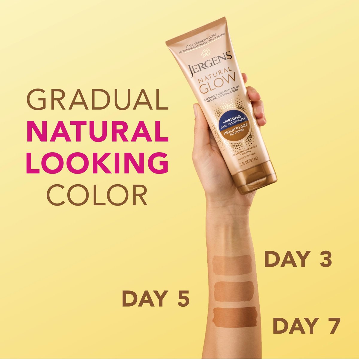 Jergens Natural Glow Gradual Tan Bundle: Daily Moisturizer & Firming Lotion 7.5 fl oz + SPF 20 Face Moisturizer 2 fl oz, Medium to Tan - görsel 7