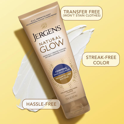 Jergens Natural Glow Gradual Tan Bundle: Daily Moisturizer & Firming Lotion 7.5 fl oz + SPF 20 Face Moisturizer 2 fl oz, Medium to Tan