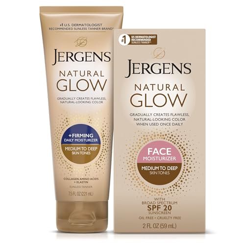 Jergens Natural Glow Gradual Tan Bundle: Daily Moisturizer & Firming Lotion 7.5 fl oz + SPF 20 Face Moisturizer 2 fl oz, Medium to Tan - görsel 2